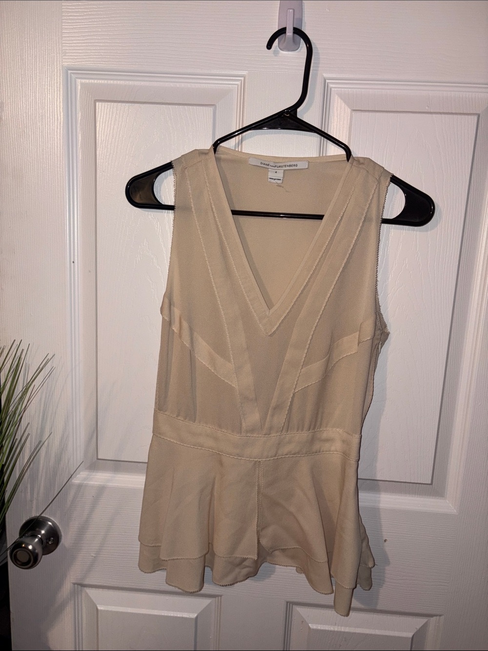 Diane Von Furstenberg Beige V-Neck Peplum Camisole